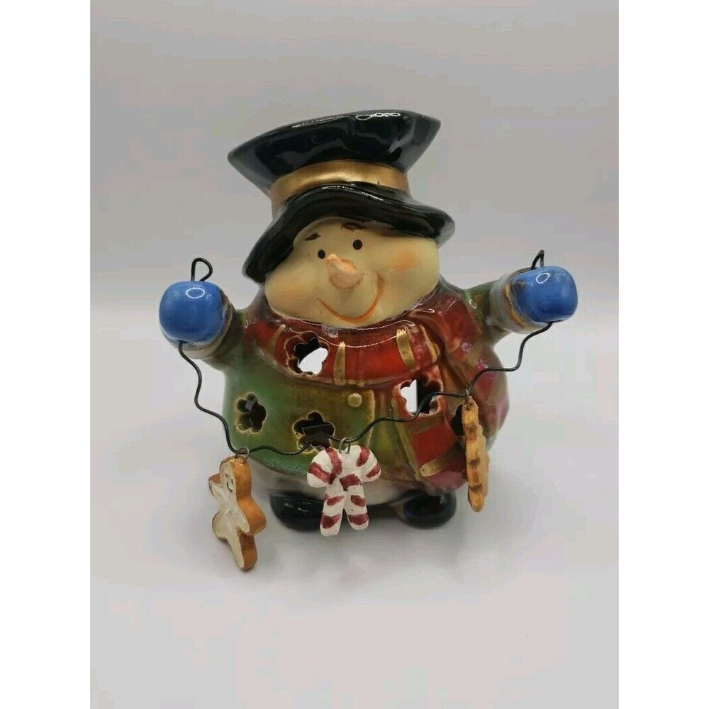 Christmas Glazed Kirklands Ceramic Pottery Snowman Noel Tea Light Decore Piece